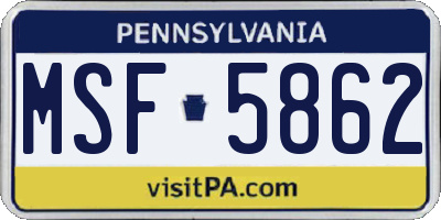 PA license plate MSF5862