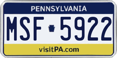 PA license plate MSF5922