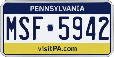 PA license plate MSF5942
