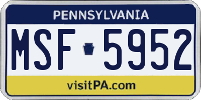 PA license plate MSF5952