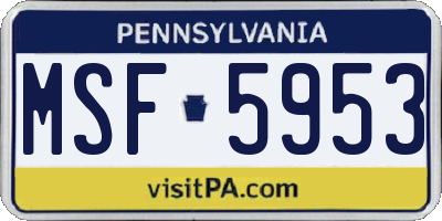 PA license plate MSF5953