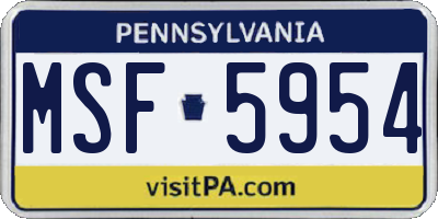 PA license plate MSF5954