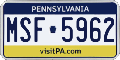 PA license plate MSF5962