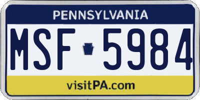 PA license plate MSF5984
