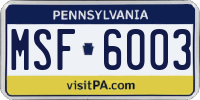 PA license plate MSF6003