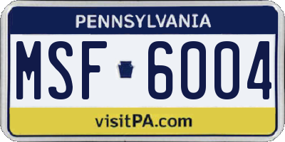 PA license plate MSF6004