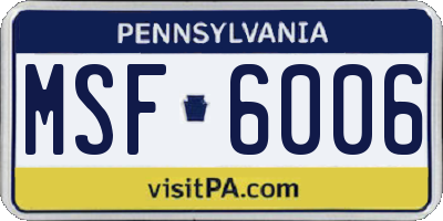 PA license plate MSF6006