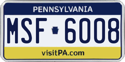 PA license plate MSF6008