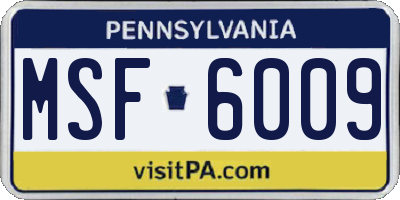 PA license plate MSF6009