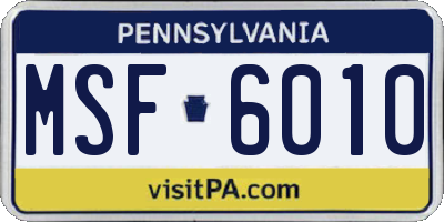 PA license plate MSF6010