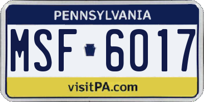 PA license plate MSF6017