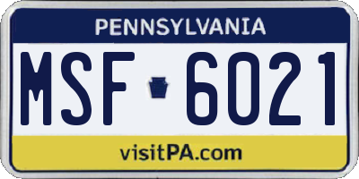PA license plate MSF6021