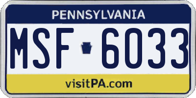 PA license plate MSF6033