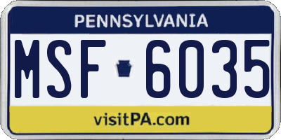 PA license plate MSF6035