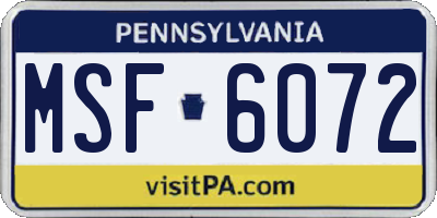 PA license plate MSF6072