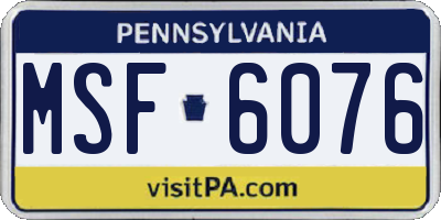 PA license plate MSF6076