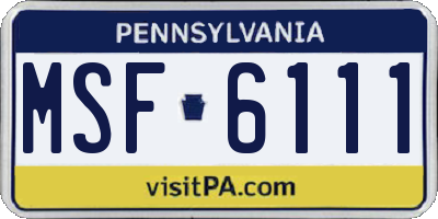 PA license plate MSF6111