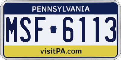 PA license plate MSF6113