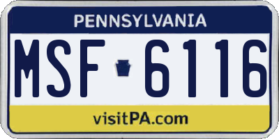 PA license plate MSF6116