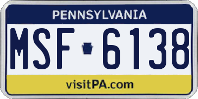 PA license plate MSF6138
