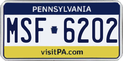 PA license plate MSF6202