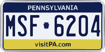 PA license plate MSF6204