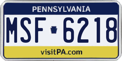 PA license plate MSF6218