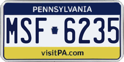 PA license plate MSF6235