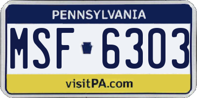 PA license plate MSF6303