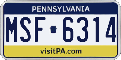 PA license plate MSF6314