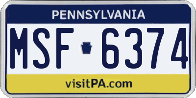 PA license plate MSF6374