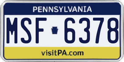 PA license plate MSF6378