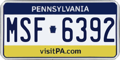 PA license plate MSF6392