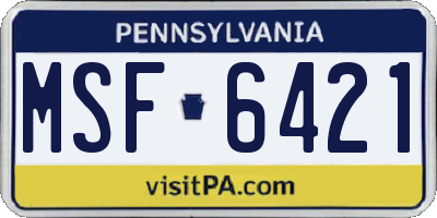 PA license plate MSF6421