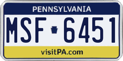 PA license plate MSF6451