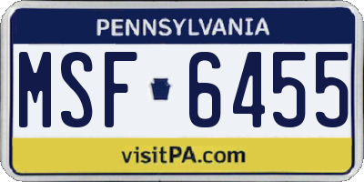 PA license plate MSF6455