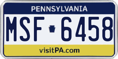 PA license plate MSF6458