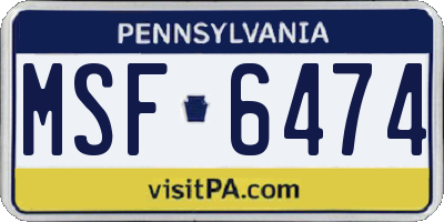 PA license plate MSF6474