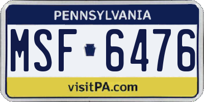 PA license plate MSF6476