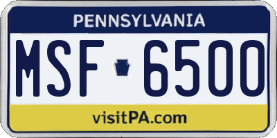 PA license plate MSF6500