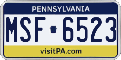 PA license plate MSF6523