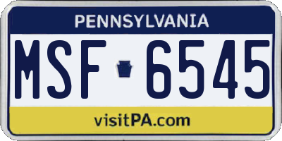 PA license plate MSF6545