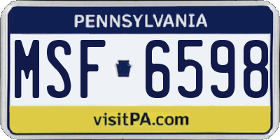 PA license plate MSF6598