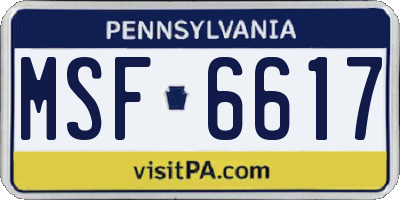 PA license plate MSF6617
