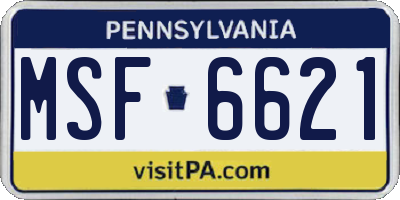 PA license plate MSF6621