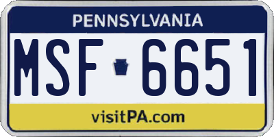 PA license plate MSF6651