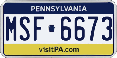 PA license plate MSF6673