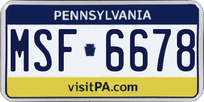 PA license plate MSF6678