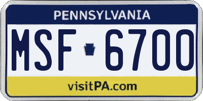 PA license plate MSF6700
