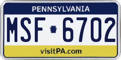 PA license plate MSF6702